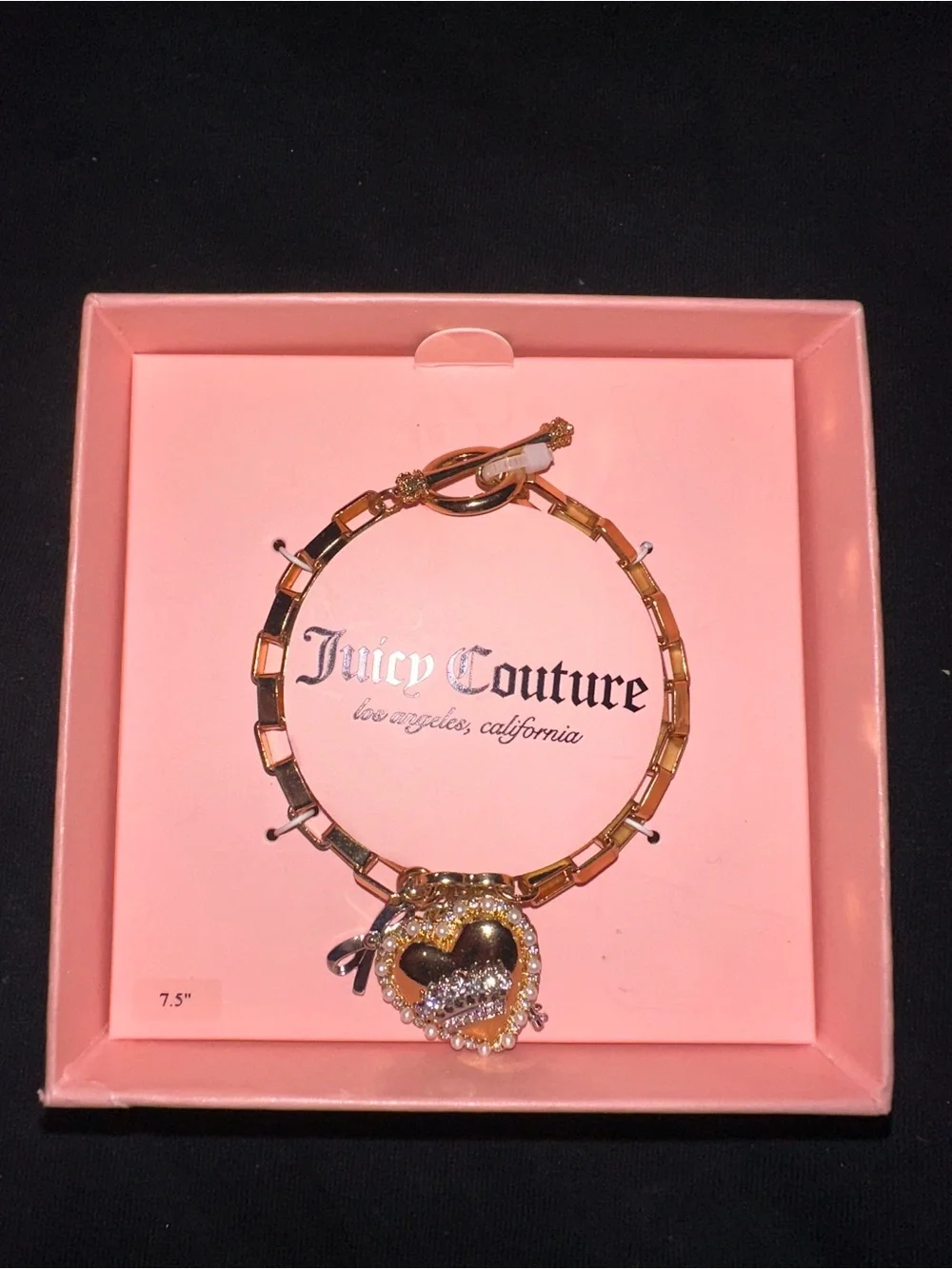 Juicy Couture Gold Heart Charm Bracelet with Crystal Accents